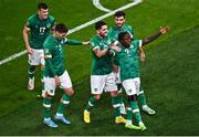 27 September 2022; Michael Obafemi of Republic of Ireland celebrates with teammates after scoring their side's second goal during the UEFA Nations League B Group 1 match between Republic of Ireland and Armenia at Aviva Stadium in Dublin. Photo by Sam Barnes/Sportsfile