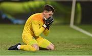 27 September 2022; Republic of Ireland goalkeeper Brian Maher reacts after failing to save a penalty during the penalty shoot out after the UEFA European U21 Championship play-off second leg match between Israel and Republic of Ireland at Bloomfield Stadium in Tel Aviv, Israel. Photo by Seb Daly/Sportsfile