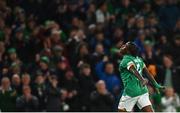 27 September 2022; Michael Obafemi of Republic of Ireland celebrates after scoring his side's second goal during the UEFA Nations League B Group 1 match between Republic of Ireland and Armenia at Aviva Stadium in Dublin. Photo by Eóin Noonan/Sportsfile