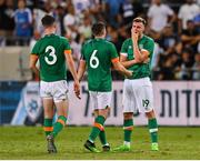 27 September 2022; Evan Ferguson of Republic of Ireland, right, and teammates after their side's defeat in a penalty shoot out during the UEFA European U21 Championship play-off second leg match between Israel and Republic of Ireland at Bloomfield Stadium in Tel Aviv, Israel. Photo by Seb Daly/Sportsfile