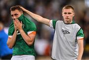 27 September 2022; Lee O'Connor, left, and Ross Tierney of Republic of Ireland after the UEFA European U21 Championship play-off second leg match between Israel and Republic of Ireland at Bloomfield Stadium in Tel Aviv, Israel. Photo by Seb Daly/Sportsfile