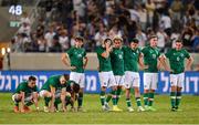 27 September 2022; Republic of Ireland players after defeat in a penalty shoot out in the UEFA European U21 Championship play-off second leg match between Israel and Republic of Ireland at Bloomfield Stadium in Tel Aviv, Israel. Photo by Seb Daly/Sportsfile