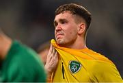 27 September 2022; Republic of Ireland goalkeeper Brian Maher reacts after defeat in a penalty shoot out after the UEFA European U21 Championship play-off second leg match between Israel and Republic of Ireland at Bloomfield Stadium in Tel Aviv, Israel. Photo by Seb Daly/Sportsfile
