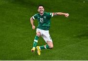 27 September 2022; Robbie Brady of Republic of Ireland celebrates after scoring a goal from a penalty during UEFA Nations League B Group 1 match between Republic of Ireland and Armenia at Aviva Stadium in Dublin. Photo by Sam Barnes/Sportsfile