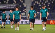 27 September 2022; Republic of Ireland players, from left, Joe Hodge, Ollie O'Neill and Joe Redmond before the UEFA European U21 Championship play-off second leg match between Israel and Republic of Ireland at Bloomfield Stadium in Tel Aviv, Israel. Photo by Seb Daly/Sportsfile
