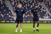 27 September 2022; Republic of Ireland assistant manager Alan Reynolds, left, and head of athletic performance Eoin Clarkin before the UEFA European U21 Championship play-off second leg match between Israel and Republic of Ireland at Bloomfield Stadium in Tel Aviv, Israel. Photo by Seb Daly/Sportsfile