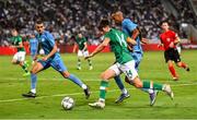 27 September 2022; Ollie O'Neill of Republic of Ireland in action against Zohar Zasno of Israel during the UEFA European U21 Championship play-off second leg match between Israel and Republic of Ireland at Bloomfield Stadium in Tel Aviv, Israel. Photo by Seb Daly/Sportsfile