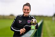 28 September 2022; Ciara Rossiter of Wexford Youths receives the SSE Airtricity Women’s National League Player of the Month August/September 2022 at FAI pitches in National Sports Campus, Dublin. Photo by Ben McShane/Sportsfile