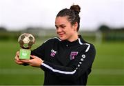 28 September 2022; Ciara Rossiter of Wexford Youths receives the SSE Airtricity Women’s National League Player of the Month August/September 2022 at FAI pitches in National Sports Campus, Dublin. Photo by Ben McShane/Sportsfile