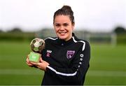 28 September 2022; Ciara Rossiter of Wexford Youths receives the SSE Airtricity Women’s National League Player of the Month August/September 2022 at FAI pitches in National Sports Campus, Dublin. Photo by Ben McShane/Sportsfile