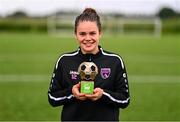 28 September 2022; Ciara Rossiter of Wexford Youths receives the SSE Airtricity Women’s National League Player of the Month August/September 2022 at FAI pitches in National Sports Campus, Dublin. Photo by Ben McShane/Sportsfile