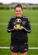 28 September 2022; Ciara Rossiter of Wexford Youths receives the SSE Airtricity Women’s National League Player of the Month August/September 2022 at FAI pitches in National Sports Campus, Dublin. Photo by Ben McShane/Sportsfile