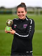 28 September 2022; Ciara Rossiter of Wexford Youths receives the SSE Airtricity Women’s National League Player of the Month August/September 2022 at FAI pitches in National Sports Campus, Dublin. Photo by Ben McShane/Sportsfile