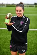 28 September 2022; Ciara Rossiter of Wexford Youths receives the SSE Airtricity Women’s National League Player of the Month August/September 2022 at FAI pitches in National Sports Campus, Dublin. Photo by Ben McShane/Sportsfile