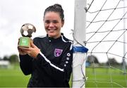 28 September 2022; Ciara Rossiter of Wexford Youths receives the SSE Airtricity Women’s National League Player of the Month August/September 2022 at FAI pitches in National Sports Campus, Dublin. Photo by Ben McShane/Sportsfile