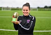 28 September 2022; Ciara Rossiter of Wexford Youths receives the SSE Airtricity Women’s National League Player of the Month August/September 2022 at FAI pitches in National Sports Campus, Dublin. Photo by Ben McShane/Sportsfile