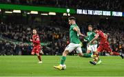 27 September 2022; Scott Hogan of Republic of Ireland has a shot on goal during UEFA Nations League B Group 1 match between Republic of Ireland and Armenia at Aviva Stadium in Dublin. Photo by Eóin Noonan/Sportsfile