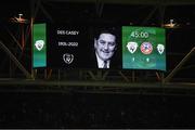 27 September 2022; A view of the big screen in memory of Des Casey during UEFA Nations League B Group 1 match between Republic of Ireland and Armenia at Aviva Stadium in Dublin. Photo by Eóin Noonan/Sportsfile