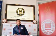 28 September 2022; Goalkeeper Danny Rogers during a St Patrick's Athletic media conference at Richmond Park in Dublin. Photo by Ben McShane/Sportsfile