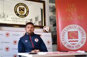 28 September 2022; Goalkeeper Danny Rogers during a St Patrick's Athletic media conference at Richmond Park in Dublin. Photo by Ben McShane/Sportsfile