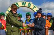 28 September 2022; Team captain's Willie Mullins and Frankie Dettori with the Barney Curley Charity Cup at Bellewstown Racecourse in Meath. Photo by Harry Murphy/Sportsfile