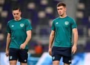 27 September 2022; Republic of Ireland goalkeeper Brian Maher, right, and Conor Coventry before the UEFA European U21 Championship play-off second leg match between Israel and Republic of Ireland at Bloomfield Stadium in Tel Aviv, Israel. Photo by Seb Daly/Sportsfile