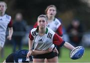 28 September 2022; Ellen O’Sullivan-Sexton of Midlands in action against Sophie Cullen of North Midlands during the Sarah Robinson Cup round one match between North Midlands and Midlands at Newbridge RFC in Kildare. Photo by Piaras Ó Mídheach/Sportsfile