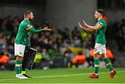 27 September 2022; Conor Hourihane, left, and Jayson Molumby of Republic of Ireland during the UEFA Nations League B Group 1 match between Republic of Ireland and Armenia at Aviva Stadium in Dublin. Photo by Ramsey Cardy/Sportsfile