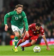 27 September 2022; Jeff Hendrick of Republic of Ireland evades the tackle of Artak Grigoryan of Armenia during the UEFA Nations League B Group 1 match between Republic of Ireland and Armenia at Aviva Stadium in Dublin. Photo by Ramsey Cardy/Sportsfile