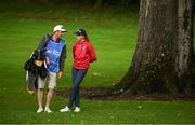 22 September 2022; Olivia Costello of Ireland with her caddy and father Michael Costello during round one of the KPMG Women's Irish Open Golf Championship at Dromoland Castle in Clare. Photo by Brendan Moran/Sportsfile