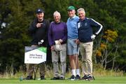 29 September 2022; Olympic Federation A Team, from left, Barry Murphy, John Treacy, Iognáid Ó Muircheartaigh and Eamonn Coglan on the first tee box at the Olympic Federation of Ireland’s inaugural Make A Difference Athletes’ Fund Golf Tournament at The K Club in Kildare. The tournament saw 120 participants play the Palmer South Course at the K Club, as Olympians past and present, alongside dignitaries from across the Irish sporting and sponsorship spheres and partners and friends of the Irish Olympic Family came together at the iconic Kildare venue to get behind the Make A Difference Fund. The fund will be distributed directly back to Team Ireland athletes and hopefuls to help support the costs involved in their pursuit of excellence as they strive towards Paris 2024. Photo by David Fitzgerald/Sportsfile