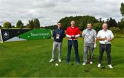 29 September 2022; The Chris Kelly team, from left, Dave Popplewell, Brian Malone, Brendan Kelly and Chris Kelly on the first tee box at the Olympic Federation of Ireland’s inaugural Make A Difference Athletes’ Fund Golf Tournament at The K Club in Kildare. The tournament saw 120 participants play the Palmer South Course at the K Club, as Olympians past and present, alongside dignitaries from across the Irish sporting and sponsorship spheres and partners and friends of the Irish Olympic Family came together at the iconic Kildare venue to get behind the Make A Difference Fund. The fund will be distributed directly back to Team Ireland athletes and hopefuls to help support the costs involved in their pursuit of excellence as they strive towards Paris 2024. Photo by Sam Barnes/Sportsfile