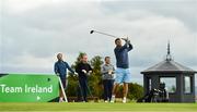 29 September 2022; Niall Quinn watches his drive from the first tee box at the Olympic Federation of Ireland’s inaugural Make A Difference Athletes’ Fund Golf Tournament at The K Club in Kildare. The tournament saw 120 participants play the Palmer South Course at the K Club, as Olympians past and present, alongside dignitaries from across the Irish sporting and sponsorship spheres and partners and friends of the Irish Olympic Family came together at the iconic Kildare venue to get behind the Make A Difference Fund. The fund will be distributed directly back to Team Ireland athletes and hopefuls to help support the costs involved in their pursuit of excellence as they strive towards Paris 2024. Photo by Sam Barnes/Sportsfile