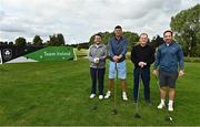 29 September 2022; Matheson Solicitors Team, from left, Pat English, Niall Quinn, John Ryan and Tomas O'Leary on the first tee box at the Olympic Federation of Ireland’s inaugural Make A Difference Athletes’ Fund Golf Tournament at The K Club in Kildare. The tournament saw 120 participants play the Palmer South Course at the K Club, as Olympians past and present, alongside dignitaries from across the Irish sporting and sponsorship spheres and partners and friends of the Irish Olympic Family came together at the iconic Kildare venue to get behind the Make A Difference Fund. The fund will be distributed directly back to Team Ireland athletes and hopefuls to help support the costs involved in their pursuit of excellence as they strive towards Paris 2024. Photo by Sam Barnes/Sportsfile