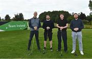 29 September 2022; The Niall Murphy team, from left, Brian O'Dwyer, Stephen O'Donnell, Niall Murphy and Jim Gallagher on the first tee box at the Olympic Federation of Ireland’s inaugural Make A Difference Athletes’ Fund Golf Tournament at The K Club in Kildare. The tournament saw 120 participants play the Palmer South Course at the K Club, as Olympians past and present, alongside dignitaries from across the Irish sporting and sponsorship spheres and partners and friends of the Irish Olympic Family came together at the iconic Kildare venue to get behind the Make A Difference Fund. The fund will be distributed directly back to Team Ireland athletes and hopefuls to help support the costs involved in their pursuit of excellence as they strive towards Paris 2024. Photo by Sam Barnes/Sportsfile