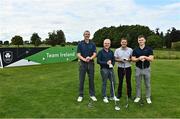 29 September 2022; The Cadburys Team, from left, Henry Shefflin, Tom Shipsey, Eoin Kellett and Jack Kellett on the first tee box at the Olympic Federation of Ireland’s inaugural Make A Difference Athletes’ Fund Golf Tournament at The K Club in Kildare. The tournament saw 120 participants play the Palmer South Course at the K Club, as Olympians past and present, alongside dignitaries from across the Irish sporting and sponsorship spheres and partners and friends of the Irish Olympic Family came together at the iconic Kildare venue to get behind the Make A Difference Fund. The fund will be distributed directly back to Team Ireland athletes and hopefuls to help support the costs involved in their pursuit of excellence as they strive towards Paris 2024. Photo by Sam Barnes/Sportsfile