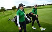 29 September 2022; Olympians Annalise Murphy, left, Sonia O'Sullivan during their round at the Olympic Federation of Ireland’s inaugural Make A Difference Athletes’ Fund Golf Tournament at The K Club in Kildare. The tournament saw 120 participants play the Palmer South Course at the K Club, as Olympians past and present, alongside dignitaries from across the Irish sporting and sponsorship spheres and partners and friends of the Irish Olympic Family came together at the iconic Kildare venue to get behind the Make A Difference Fund. The fund will be distributed directly back to Team Ireland athletes and hopefuls to help support the costs involved in their pursuit of excellence as they strive towards Paris 2024. Photo by David Fitzgerald/Sportsfile