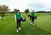 29 September 2022; Olympians Annalise Murphy, left, Sonia O'Sullivan during their round at the Olympic Federation of Ireland’s inaugural Make A Difference Athletes’ Fund Golf Tournament at The K Club in Kildare. The tournament saw 120 participants play the Palmer South Course at the K Club, as Olympians past and present, alongside dignitaries from across the Irish sporting and sponsorship spheres and partners and friends of the Irish Olympic Family came together at the iconic Kildare venue to get behind the Make A Difference Fund. The fund will be distributed directly back to Team Ireland athletes and hopefuls to help support the costs involved in their pursuit of excellence as they strive towards Paris 2024. Photo by David Fitzgerald/Sportsfile