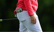 21 September 2022; The personalised yardage book in the back pocket of Leona Maguire of Ireland during the Pro Am ahead of the KPMG Women's Irish Open Golf Championship at Dromoland Castle in Clare. Photo by Brendan Moran/Sportsfile