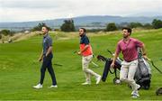 29 September 2022; Daniel Flanagan, left, Alan Lowry and Alex Gleeson, right, during their round at the Olympic Federation of Ireland’s inaugural Make A Difference Athletes’ Fund Golf Tournament at The K Club in Kildare. The tournament saw 120 participants play the Palmer South Course at the K Club, as Olympians past and present, alongside dignitaries from across the Irish sporting and sponsorship spheres and partners and friends of the Irish Olympic Family came together at the iconic Kildare venue to get behind the Make A Difference Fund. The fund will be distributed directly back to Team Ireland athletes and hopefuls to help support the costs involved in their pursuit of excellence as they strive towards Paris 2024. Photo by David Fitzgerald/Sportsfile