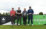 29 September 2022; Team PTSB 1, from left, James Maher, Conor Dunne, Billy Keogh and Patrick Farrell on the first tee box at the Olympic Federation of Ireland’s inaugural Make A Difference Athletes’ Fund Golf Tournament at The K Club in Kildare. The tournament saw 120 participants play the Palmer South Course at the K Club, as Olympians past and present, alongside dignitaries from across the Irish sporting and sponsorship spheres and partners and friends of the Irish Olympic Family came together at the iconic Kildare venue to get behind the Make A Difference Fund. The fund will be distributed directly back to Team Ireland athletes and hopefuls to help support the costs involved in their pursuit of excellence as they strive towards Paris 2024. Photo by Sam Barnes/Sportsfile