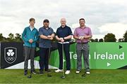 29 September 2022; The Simac AC, from left, Kyle Lawlor, Frank Naughton, Brian Cleary and Paul Turley on the first tee box at the Olympic Federation of Ireland’s inaugural Make A Difference Athletes’ Fund Golf Tournament at The K Club in Kildare. The tournament saw 120 participants play the Palmer South Course at the K Club, as Olympians past and present, alongside dignitaries from across the Irish sporting and sponsorship spheres and partners and friends of the Irish Olympic Family came together at the iconic Kildare venue to get behind the Make A Difference Fund. The fund will be distributed directly back to Team Ireland athletes and hopefuls to help support the costs involved in their pursuit of excellence as they strive towards Paris 2024. Photo by Sam Barnes/Sportsfile
