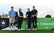 29 September 2022; Deloitte Team 2, from left, Brian MacMahon, Kate Ewings, Jamie Schmidt and Hugh Twomey on the first tee box at the Olympic Federation of Ireland’s inaugural Make A Difference Athletes’ Fund Golf Tournament at The K Club in Kildare. The tournament saw 120 participants play the Palmer South Course at the K Club, as Olympians past and present, alongside dignitaries from across the Irish sporting and sponsorship spheres and partners and friends of the Irish Olympic Family came together at the iconic Kildare venue to get behind the Make A Difference Fund. The fund will be distributed directly back to Team Ireland athletes and hopefuls to help support the costs involved in their pursuit of excellence as they strive towards Paris 2024. Photo by Sam Barnes/Sportsfile