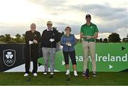 29 September 2022; Team YYY, from left, Olympian Michael Carruth, John Bouchier Hayes, Yvonne Coghlan and Olympian Shane Ryan on the first tee box at the Olympic Federation of Ireland’s inaugural Make A Difference Athletes’ Fund Golf Tournament at The K Club in Kildare. The tournament saw 120 participants play the Palmer South Course at the K Club, as Olympians past and present, alongside dignitaries from across the Irish sporting and sponsorship spheres and partners and friends of the Irish Olympic Family came together at the iconic Kildare venue to get behind the Make A Difference Fund. The fund will be distributed directly back to Team Ireland athletes and hopefuls to help support the costs involved in their pursuit of excellence as they strive towards Paris 2024. Photo by Sam Barnes/Sportsfile