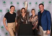 29 September 2022; In attendance at dinner after the Olympic Federation of Ireland’s inaugural Make A Difference Athletes’ Fund Golf Tournament at The K Club in Kildare are, from left, Olympians Annalise Murphy, Sonia O'Sullivan and Nicci Daly and OFI chief executve Peter Sherrard. The tournament saw 120 participants play the Palmer South Course at the K Club, as Olympians past and present, alongside dignitaries from across the Irish sporting and sponsorship spheres and partners and friends of the Irish Olympic Family came together at the iconic Kildare venue to get behind the Make A Difference Fund. The fund will be distributed directly back to Team Ireland athletes and hopefuls to help support the costs involved in their pursuit of excellence as they strive towards Paris 2024. Photo by David Fitzgerald/Sportsfile