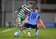 26 September 2022; Sean Gannon of Shamrock Rovers and Donal Higgins of UCD during the SSE Airtricity League Premier Division match between Shamrock Rovers and UCD at Tallaght Stadium in Dublin. Photo by Ben McShane/Sportsfile