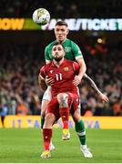 27 September 2022; Tigran Barseghyan of Armenia and Dara O'Shea of Republic of Ireland during the UEFA Nations League B Group 1 match between Republic of Ireland and Armenia at Aviva Stadium in Dublin. Photo by Ben McShane/Sportsfile