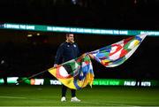 27 September 2022; UEFA Nations League flagbearer before the UEFA Nations League B Group 1 match between Republic of Ireland and Armenia at Aviva Stadium in Dublin. Photo by Ben McShane/Sportsfile