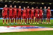 27 September 2022; Armenia players before the UEFA Nations League B Group 1 match between Republic of Ireland and Armenia at Aviva Stadium in Dublin. Photo by Ben McShane/Sportsfile