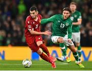 27 September 2022; Eduard Spertsyan of Armenia and Jeff Hendrick of Republic of Ireland during the UEFA Nations League B Group 1 match between Republic of Ireland and Armenia at Aviva Stadium in Dublin. Photo by Ben McShane/Sportsfile